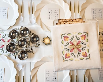 Colorful Embroidered Passover Set,Linen Matzah Cover and Afikoman Bag,Jewish Home,Spring,Pesach Jewish Holiday,Pessach,Passover Gift,Seder