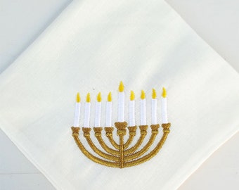 Hanukkah Napkins,Chanuka,2 napkins,100% Cotton Napkins,Gold Menorah Napkins,HanukkahTable,Jewish Gift,Modern Judaica,Jewish Celebrations