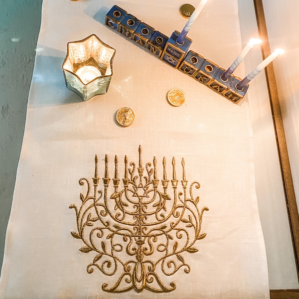 Hanukkah Table Runner,Gold or Silver Menorah,Hanukkah Table Decor,Hanukkah Decoration,Hanukkah Gift,Jewish Celebrations,Jewish Hostess Gift