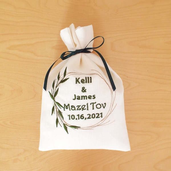 Cadeau de mariage pour couple juif, cadeau de shower de mariage pour la cérémonie du bris de verre, sac brodé vert Smash personnalisé, cadeau de marié juif