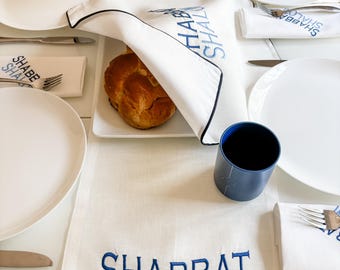 Jewish Couple Gift For Shabbat Challah Cover Jewish Gift For Wedding Ceremony Gift Challah Cover Ivory Linen Embroidered Bread Cover Blue