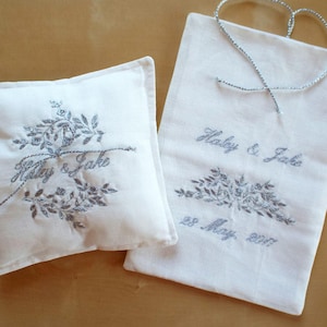 Chuppah Ring Pillow and  Breaking Glass Bag Set Personalized Groom Jewish Wedding Ivory and Silver Jewish Couple Gift Groon Glass Bag