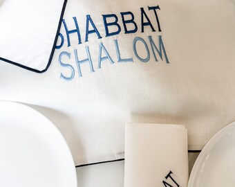 Jewish Couple Gift For Shabbat 4 Embroidered Napkins Jewish Gift For Wedding Ceremony  Table Scape Ivory Blue Linen Embroidered Napkins