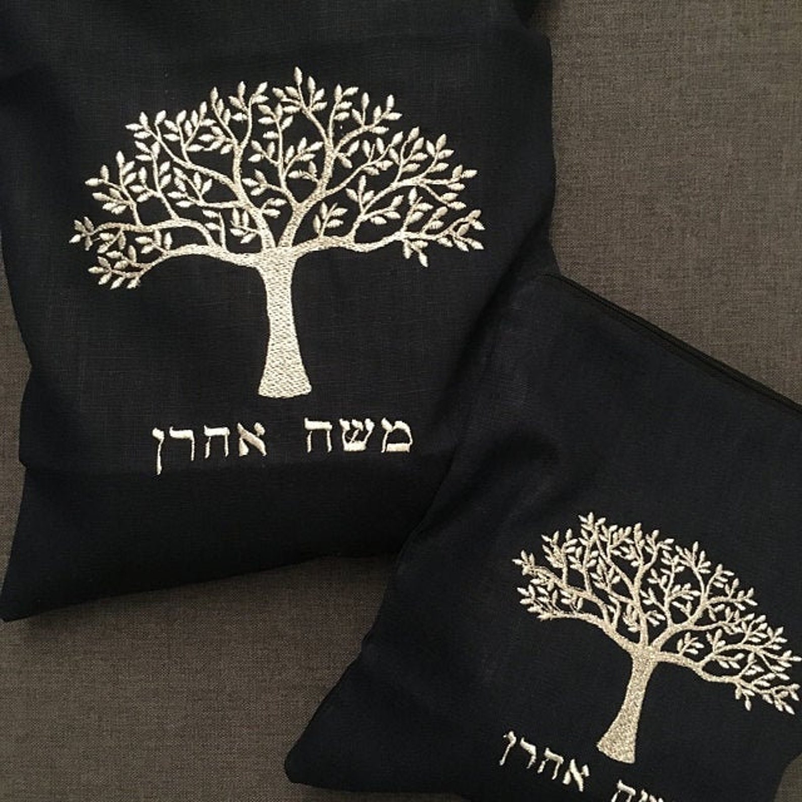 Jewish Dad Gift,Personalized Synagogue set,Jewish Prayer Bag,Tefillin and Talit Bag Set ,Navy Blue Linen,Tallis Bag,Bar Mitzvah gift,Jewish