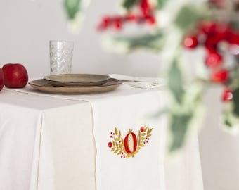Jewish Couple gift for Sahhabat  New Year Embroidered Linen Table Runner For Rosh HashanahTable Centrepiece Pomegranate High Holidays