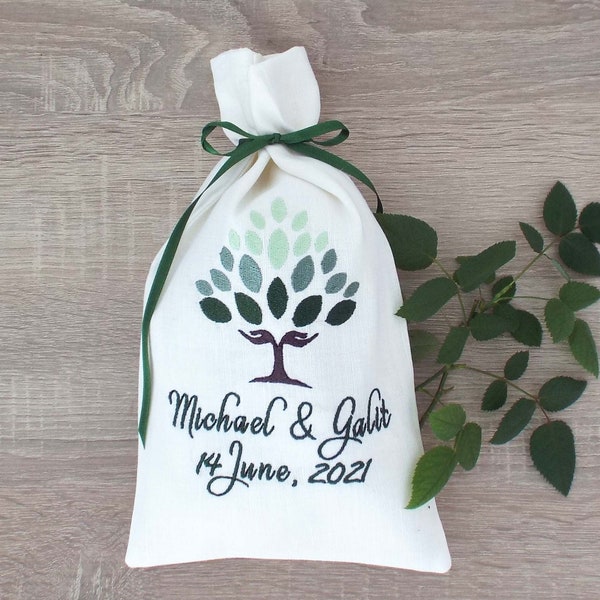 Cadeau pour la cérémonie de mariage juive Cadeau briser le verre Tradition juive Arbre de vie vert Smash Bag Personnalisé Groom Glass Breaking Bag