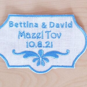 Something Blue,Personalized, Embroidered Wedding Gown Label,Jewish Wedding,Jewish Bride,Custom Bridal Dress Label, Wedding Momento,Linen