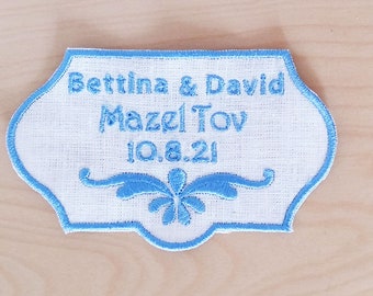 Something Blue,Personalized, Embroidered Wedding Gown Label,Jewish Wedding,Jewish Bride,Custom Bridal Dress Label, Wedding Momento,Linen