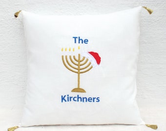 Personalized Menorah Santa's Hat,Christanukkah,Christanukkah Pillow Cover,Christhanukkah Gift,Christanukkah Decoration,Christanukkah Decor