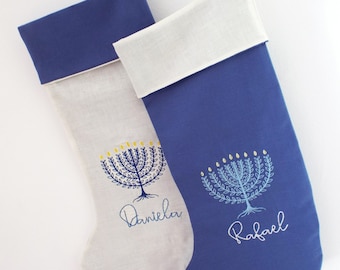 Delft Blue,Personalized 1st Hanukkah Stocking,Embroidered Stocking,Kid&#39;s Hanukkah,Menorah Stocking,Chanuka Stocking, Delft Blue Hanukkah