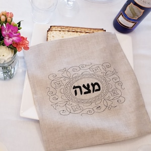 Black Embroidered Matzah Cover Natural Linen/Cotton Fabric Jewish Tradition Pessach Passover Seder Pessach Pesach Table Passover table