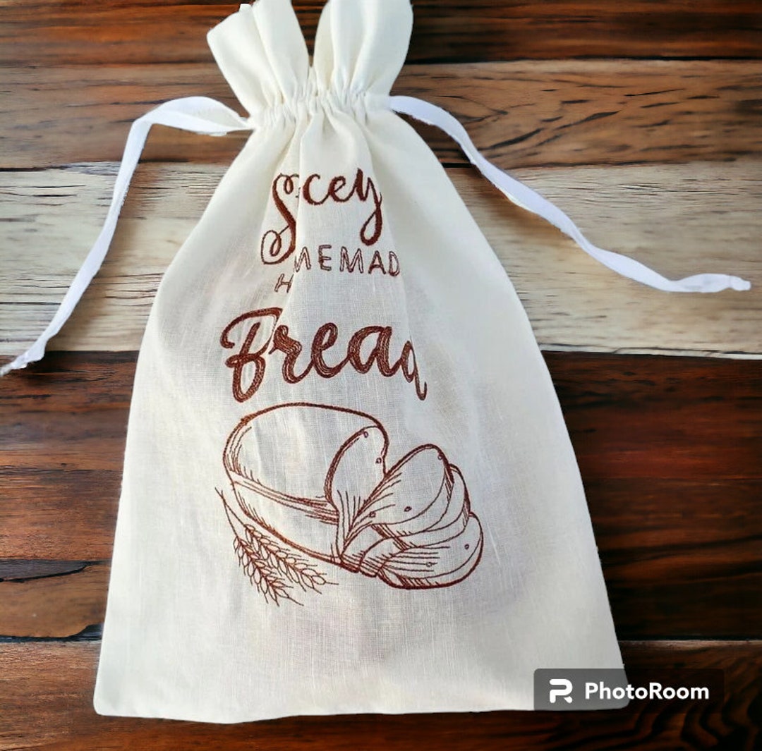 Personalized Embroidered Ivory/ Natural Linen/cotton Bread Bag Reusable ...