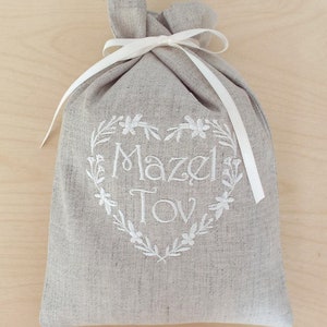 Wedding Gift For Jewish Couple Wedding Shower gift for Breaking The Bag Ceremony Natural linen Smash bag Jewish Groom Gift Embroidered Heart