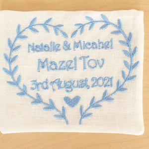 Something Blue,Jewish Bride,Jewish Wedding,Personalized, Embroidered Wedding Gown Label,Custom Bridal Dress Label, Wedding Momento,Linen