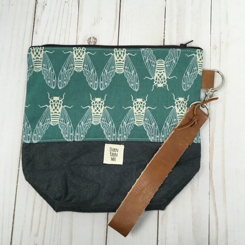 Knit and Crochet project bag linen canvas and wool blend Fly by regular