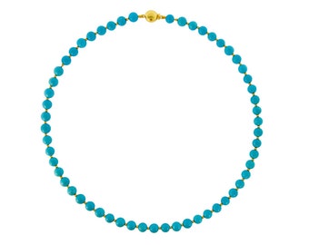 6mm Turquoise Bead Station Necklace in 14k Yellow Gold