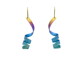 Anodized Titanium Ribbon Twirl Drop Dangle Earrings