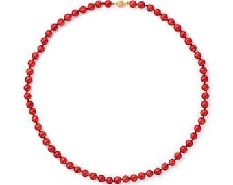 Red Coral Beads 6mm Necklaces in k14 Gold Clasp