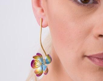 Titanium Flowers Earrings with Diamonds Stamens