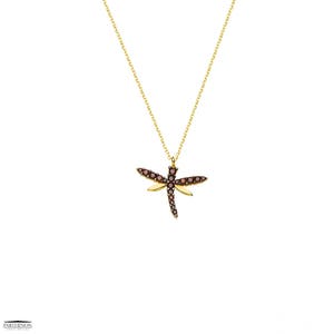 Dragonfly Charm and Chain Yellow Solid Gold