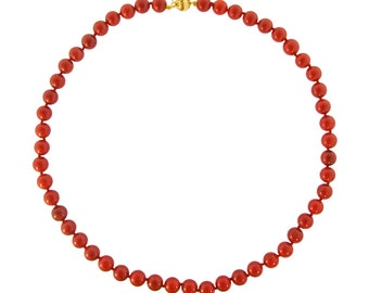 Naszyjniki z czerwonych korali 8 mm ze złotym zapięciem k14