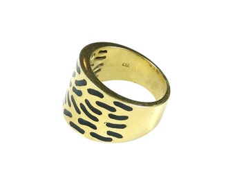 Glitzy Band Ring Black Enamel 18k yellow Gold, Enamel Ring, Ancient Ring