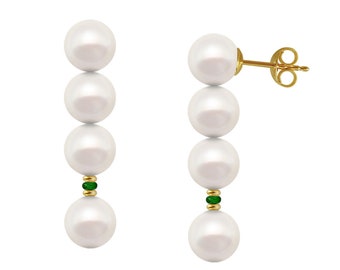 Emerald Drop Earrings Four Freshwater Pearls White 6.5-7mm