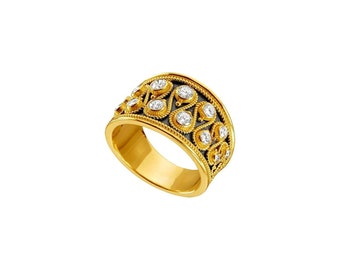 Byzantine Band Ring Diamonds in 18k Yellow Gold