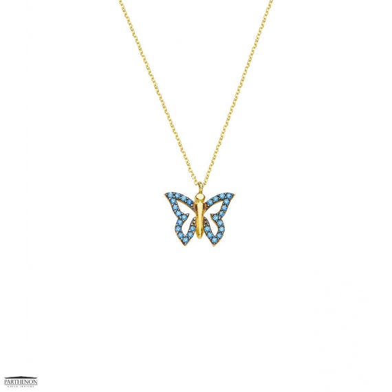 Butterfly Pendant Necklace 14K Yellow Gold Necklace Mini | Etsy