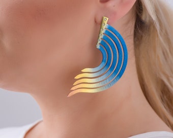 Icarus Feathers Earrings in Titanium with Diamonds