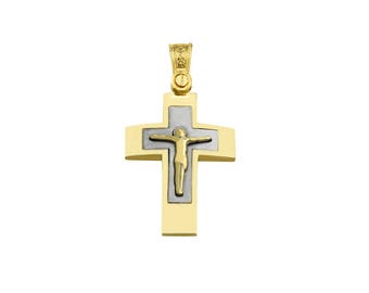 Men’s 14k Gold Jesus Christ Crucifix Cross Pendant, Baptism Crucifix, Christening Gift