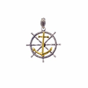 Anchor Pendant Steering Wheel for Men 18k Yellow Gold and Sterling silver