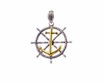Anchor Pendant Steering Wheel for Men 18k Yellow Gold and Sterling silver