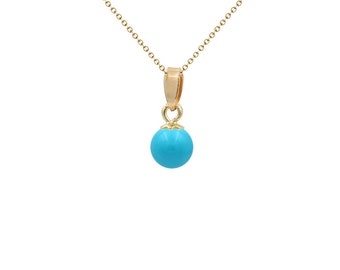 14k Yellow Gold Pendant Round Turquoise 6mm