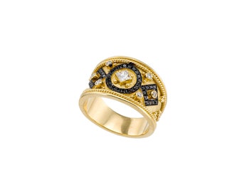 Byzantine Black Diamonds in 18k Yellow Gold Band Ring