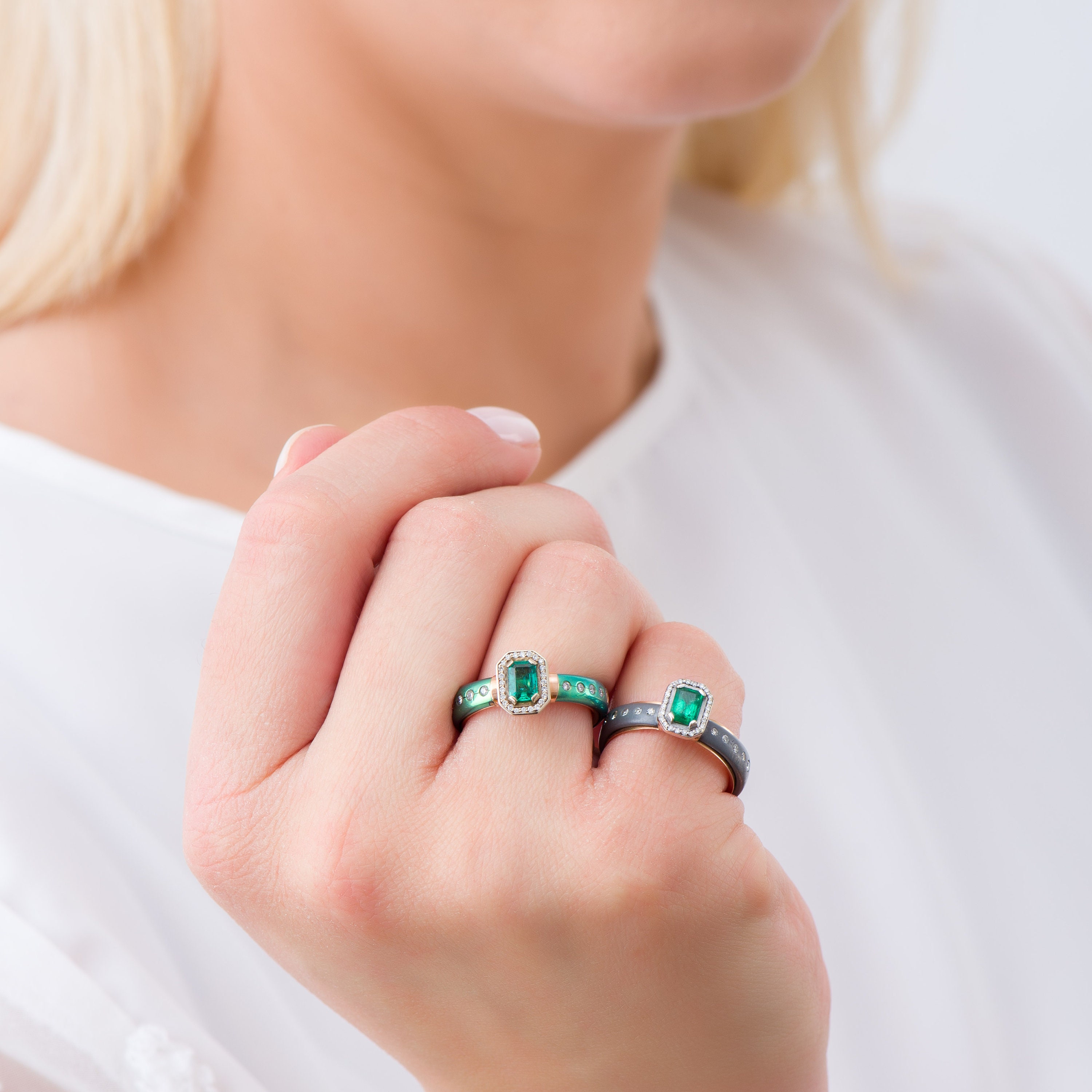 Green Titanium and K18 Pink Gold Ring With Emerald and Diamonds - Etsy