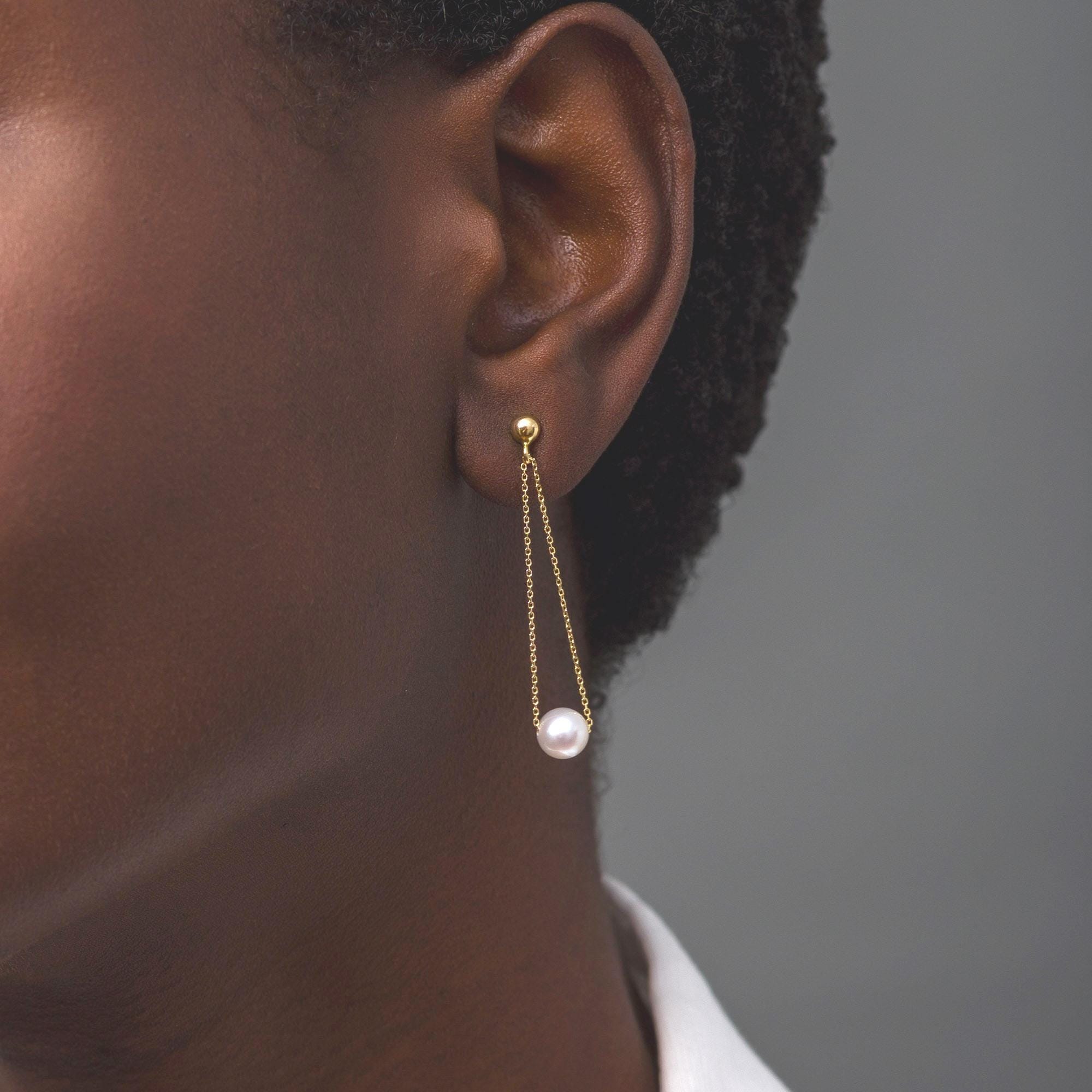 Orecchini Pendenti con Pietre Naturali e Perle Bianche d'Acqua Dolce 8.5 mm