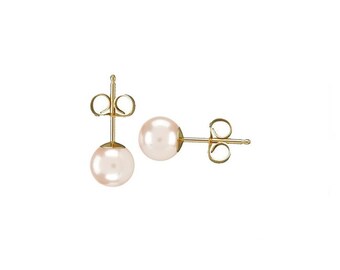 Light Pink Pearls 6-6.5mm Gold Earrings Akoya Pearl Cultured Stud Earrings Unique Pearl Gold Studs, Ball Pearls, woman's Day