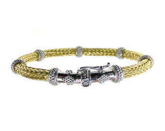 Handmade Chain 0.5mm Byzantine Bracelet Two Tone k18 Gold