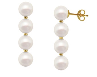 Elegant Drop Earrings Four Freshwater Pearls White 6.5-7mm