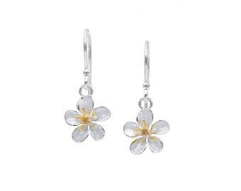 Bridal Sakura Flower Earrings Made Out of Silver and Enamel