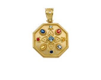 Octagon Byzantine Pendant with Multi Colored Stones