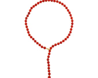 Gold 8-8.5mm Red Coral Bead Station Necklace in 14k Yellow Gold