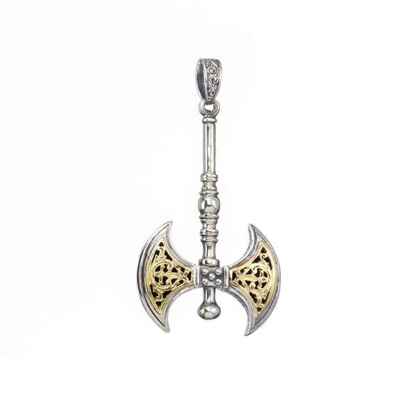 Minoan Double Axe Men’s Pendant 18k Yellow Gold and Sterling silver