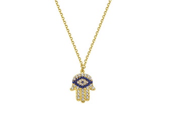 Hand of Hamsa / Hand of Fatima Necklace 14k Solid Gold, kabbalah necklace, hamsa necklace