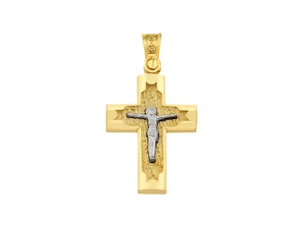 14k Gold Two-Tone Men’s Crucifix Cross Pendant