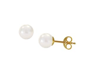 QTV Akoya Pearl White 6.5-7mm Stud Earrings