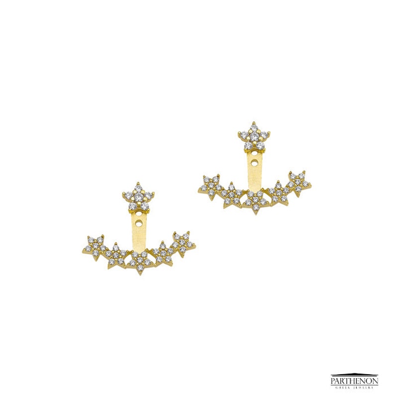 Parthenon Greek,Handmade Earring,Ear Jacket,Cuff Earring,14k Gold Star with cz,Stud earring,Butterfly back fastening