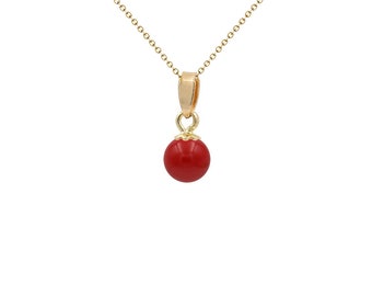 6mm Coral Pendant Necklace in 14k Yellow Gold