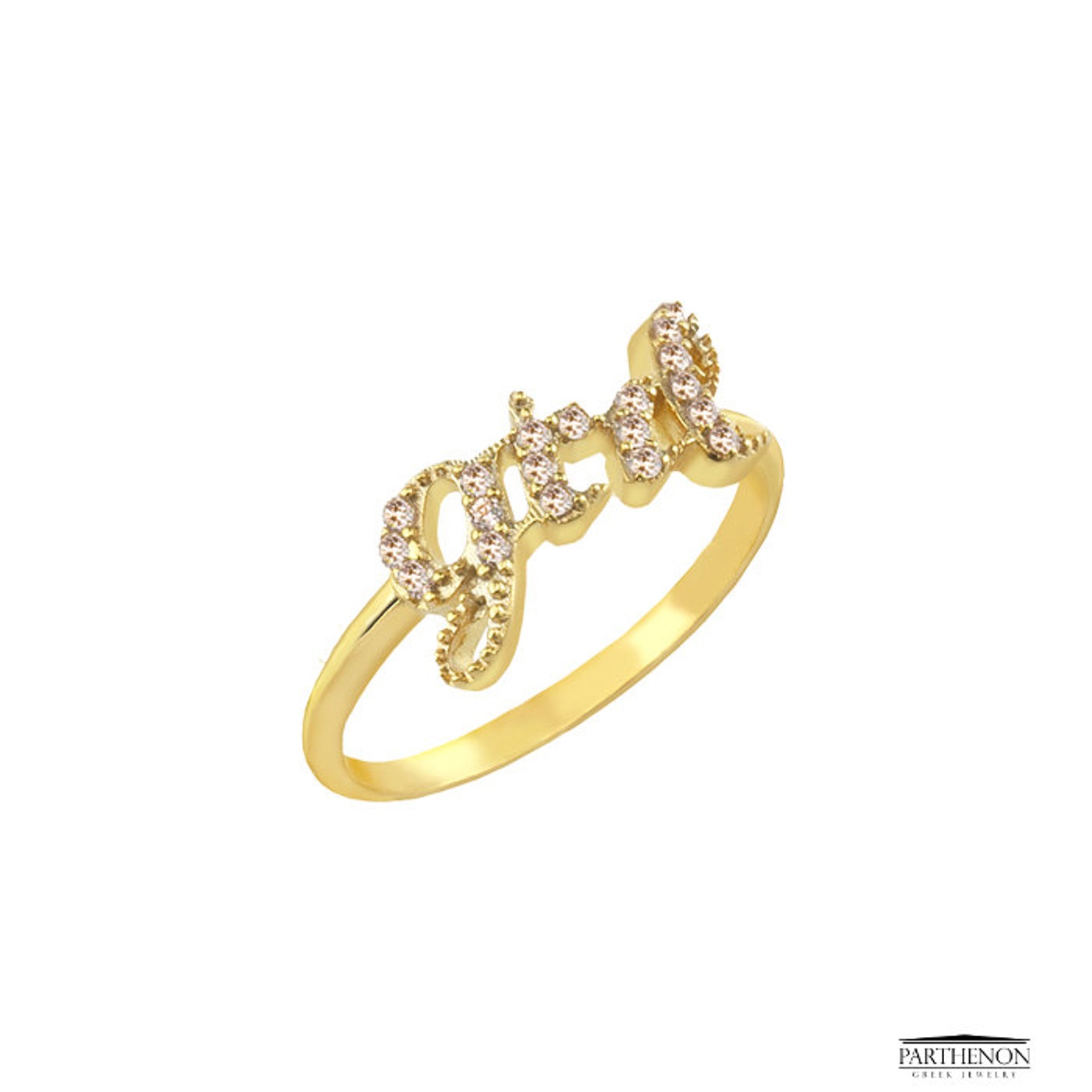 Cute Girl Ring 14k Yellow Solid Gold, Band Ring, Zircon Ring,handmade